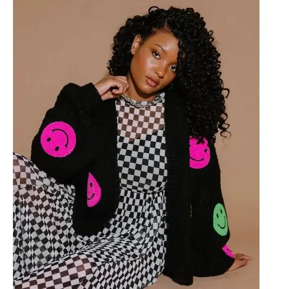Dressed in La La Visionary Hand Knit Smile Cardigan Size L/XL - Picture 3 of 15